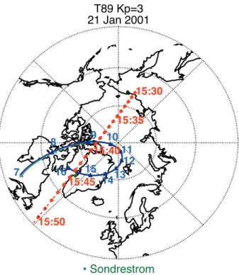 Fig. 6. Solar wind from SOHO/CELIAS and IMF from ACE on 21 January 2001. The time refers to the ACE spacecraft and does not include a delay of 75 min (confirmed by observations as discussed in the text)