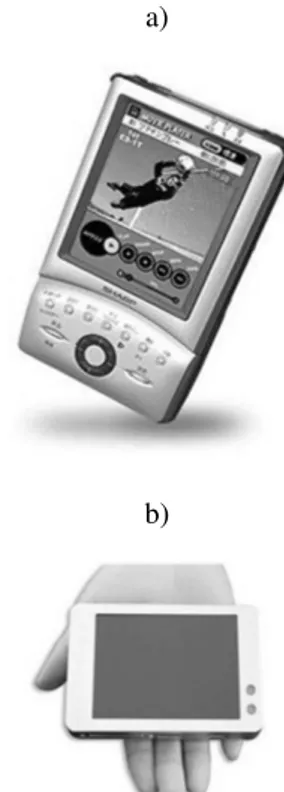 Figura 2. a) O Personal Digital Assistant (PDA) ´e um computador de bolso com um sistema operativo que consome menos recursos de processamento mas que permite correr as mesmas aplicac¸ ˜oes que qualquer computador pessoal; b) O ultracomputador pessoal da O