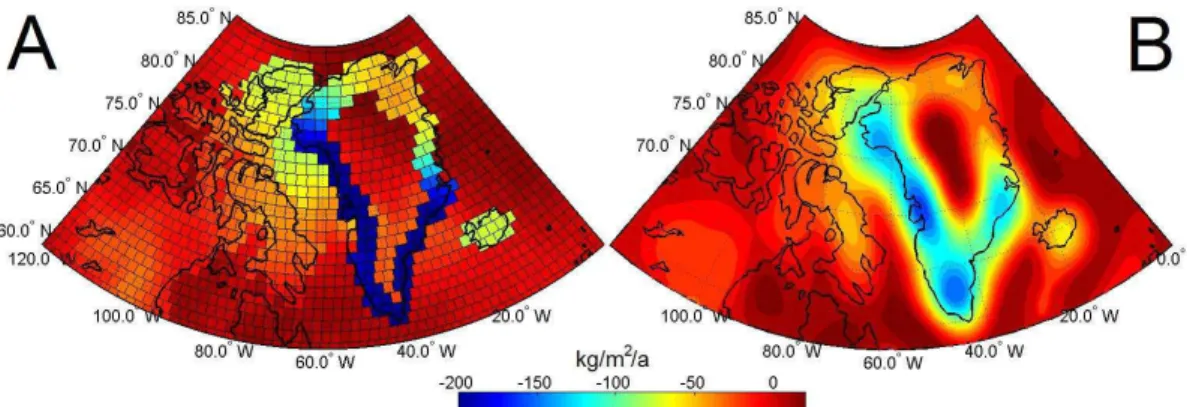 Fig. 1. (A) Cryosphere-attributed mass change as GRACE mascons (Luthcke et al., 2013)
