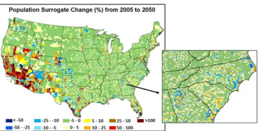 Figure 7. Population-based surrogate change (%) for CMAQ 12 km modeling grids.
