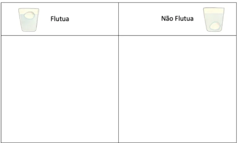 Figura 2 - Tabela utilizada na experiência da flutuação de objetos 