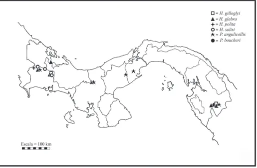 Fig. 13. Mapa de ocorrências de Parandra e Birandra no Panamá.