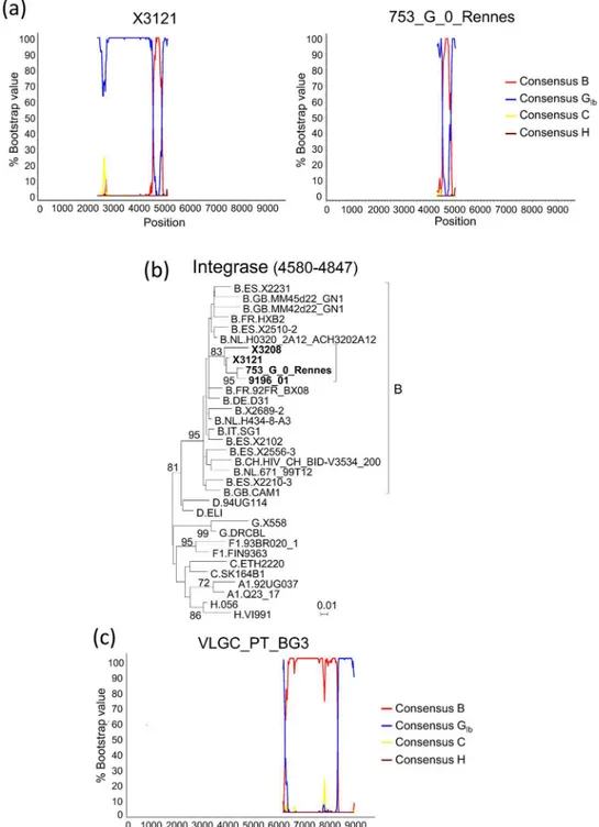 Fig 3. Analyses of partial genome sequences of BG recombinant viruses related to X3208 and 9196_01