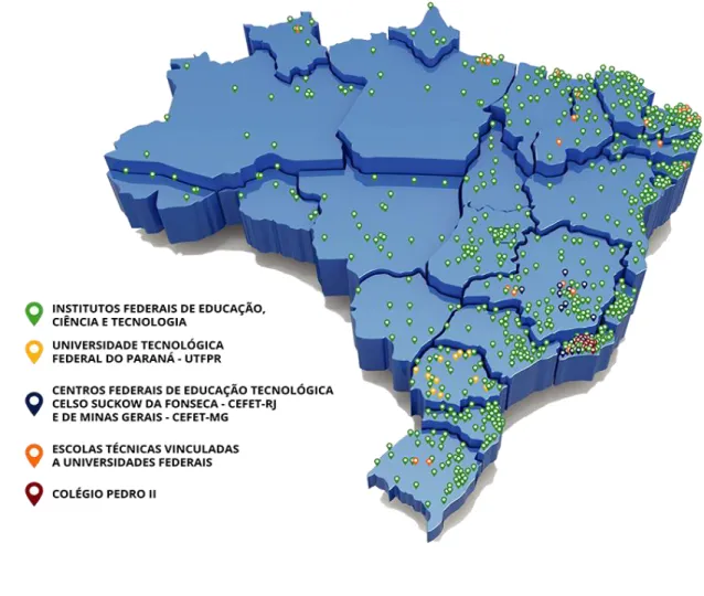 Figura 3 - Distribuição geográfica dos Institutos Federais e de outras escolas federais no Brasil