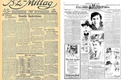 FIGURA 1: Primeira página do BZ am Mittag 1918 e do Daily Mirror 1915 
