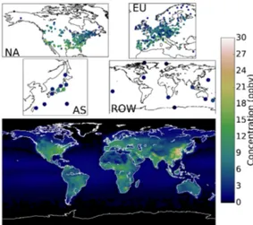 Figure 7 shows the global seasonal phase of modelled sur- sur-face O 3 (lower panel). There are distinct bands of phases.