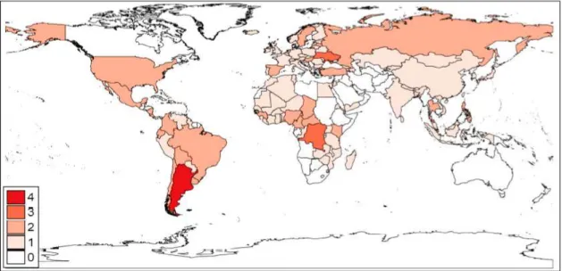 Figura 2-Frequência de ocorrência de crises bancárias sistémicas pelo mundo entre 1970-2017  Fonte: Laeven e Valencia (2018) 