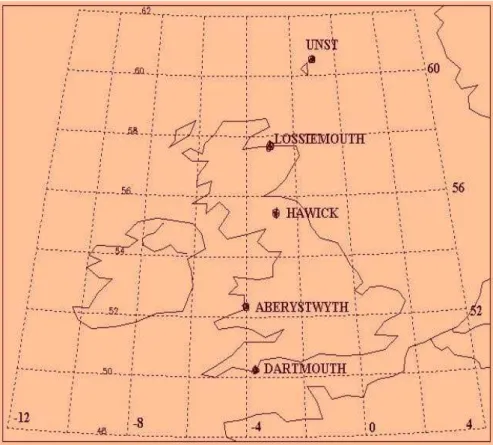 Fig. 1. Map showing the locations of the sites with tomography receiving equipment in the UK.