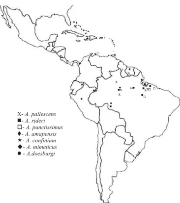 Fig. 303. Mapa de distribuição de parte das espécies do grupo A. peruensis: