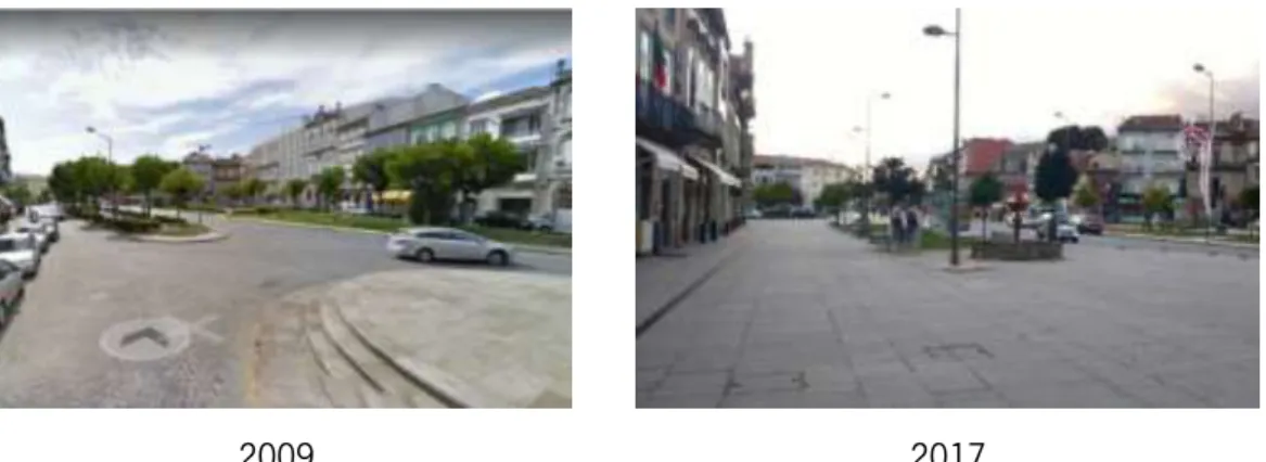 Figure 6: Pedestrianization of Largo da Senhora a Branca in Braga, Portugal (Sources: Google Maps; Igor Cerullo  collection, 2018) 