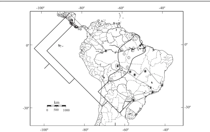 Fig. 175. Padrão de distribuição do grupo H. limodes + .  H. limodes  ( Z ),  H. albata  (     ),  H