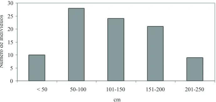 Figura 5. Distribuição de classes de altura dos indivíduos de na fisionomia Campo Sujo Úmido da Estação Ecológica de Itapeva, Itapeva, SP.