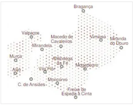 Fig. 20 – Mapa da distribuição da cabra Serrana – ecótipo Transmontano  Fonte: http://interreg.utad.pt/accao12/serrana1.html