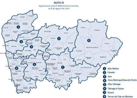 Fig. 9 – NUTS III (região 8) – Terras de Trás-os-Montes, inserida na NUT II (Norte) Fonte: http://www.ccdr-n.pt/regiao-norte/apresentacao 