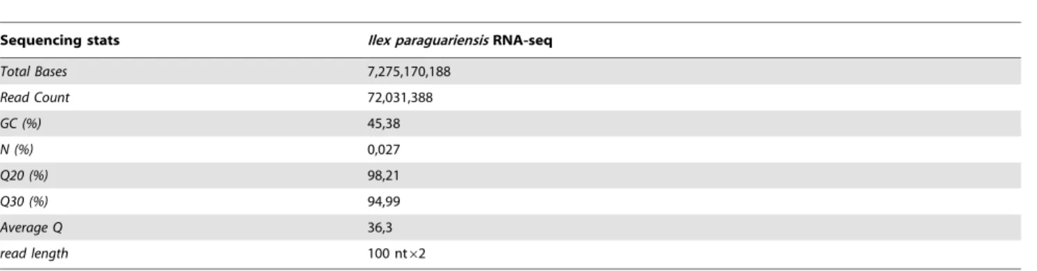 Table 2. Yerba mate Trinity de novo assembled transcriptome statistics.