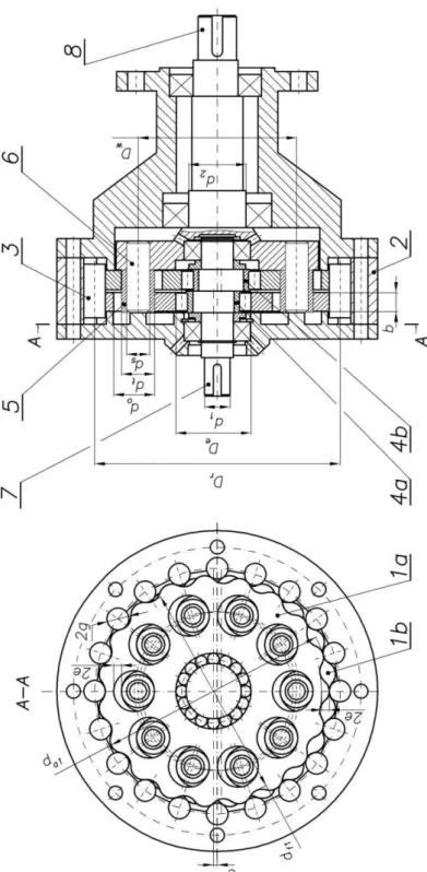 Fig. 1. Design of the planetary cycloidal transmission [2, 5]  