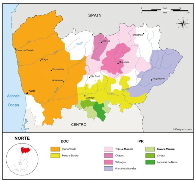 FIGURA 05 – ÁREAS DE VINÍCOLAS NO NORTE DE PORTUGAL 