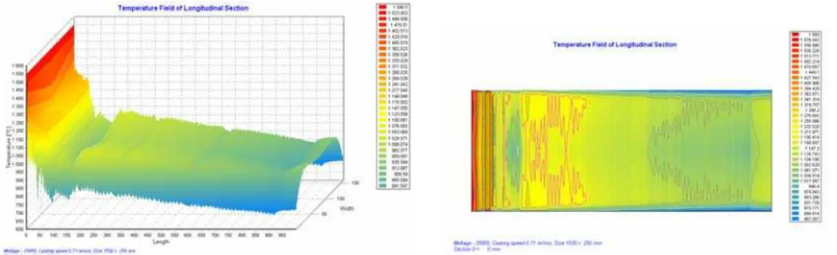 Fig. 2 3D and 2D graphs of a temperature field of the surface of large radius  