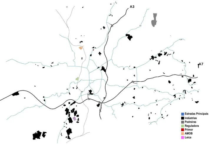 Fig.  8 - Mapa industrial do Concelho de Vila Nova de Famalicão   Paulo Oliveira (2018) 