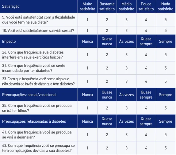 Tabela 2. Versão brasileira resumida do Diabetes Quality of Life Measure (DQOL-Brasil-8).