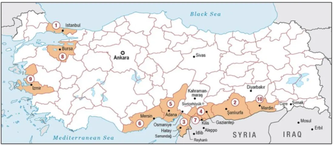 Figure 3 – The ten Turkish provinces with the most registered Syrian refugees (International Crisis Group, 2016)