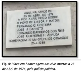 Fig. 4: Placa em homenagem aos civis mortos a 25  de Abril de 1974, pela polícia política