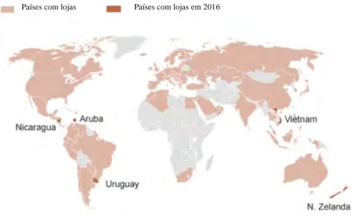 Figura 3: Presença do grupo Inditex no mundo em 2016  Fonte: (Villaécija, 2016) 