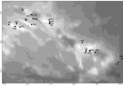 Figura 6. Localização dos principais sismos históricos na região dos Açores.  