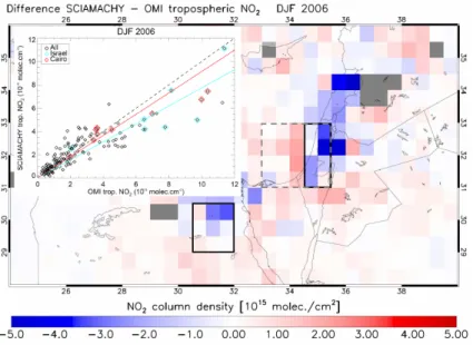 Fig. 6a. Absolute di ff erence between SCIAMACHY and OMI tropospheric NO 2 columns over the Middle East in winter 2006