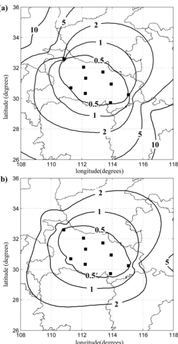 Fig. 11. Spatial distribution of the lightning source location error (RMSE) given by Eq
