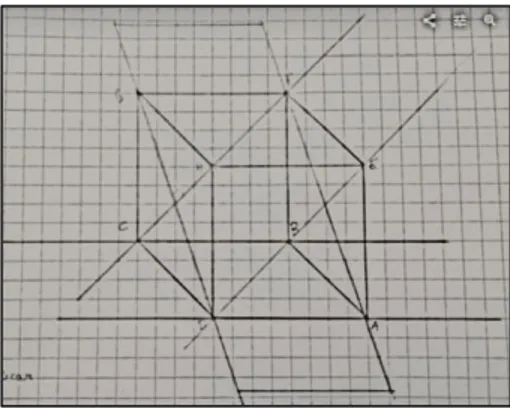 Figura 6. Resposta parcialmente correta da representação do plano estritamente paralelo a uma das faces  do cubo que contenha outra face (Pa, 17-01)