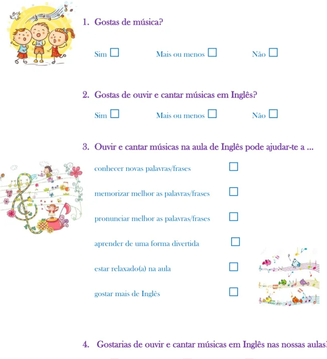 Figure 3. Initial Questionnaire  1. Gostas de música? 