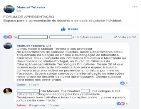 Figura 4 - Fórum de apresentação no grupo do Facebook 