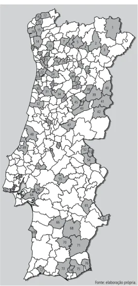Figura 2    |   Mapa de distribuição dos concelhos aderentes  ao projeto Turisteca.