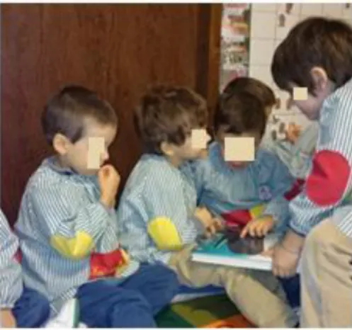 Figura 7 – As crianças sentem os dentes do Cachalote representados na capa do livro. 