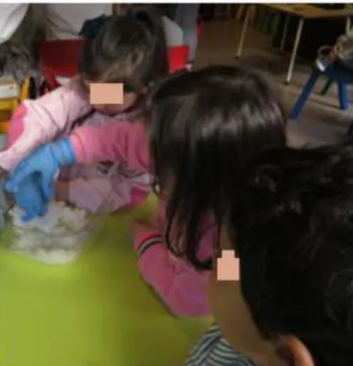 Figura 11 – As crianças verificam as características da mistura criada e as semelhanças com a  neve