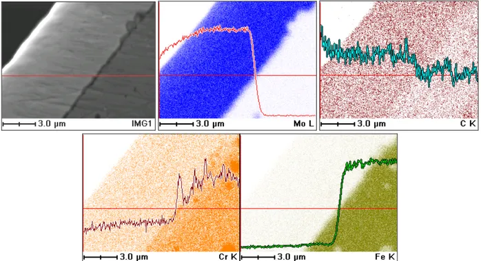 Fig.  2.  Appearance of Mo/Mo‐C coating on the sample made of steel D)N  .  in a mapping mode