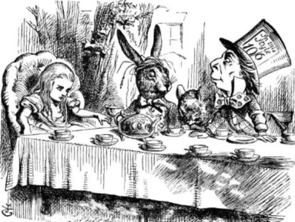 Figure 4 – Madness at the tea party table ( Alice-in-wonderland.net ).