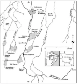 Figura 1 - Localização geográica das Terras  Xavante no estado de Mato Grosso, Brasil