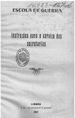 Figura 2 – Capa das Instruções para o serviço das  secretarias – J. E. de Moraes Sarmento (1917).