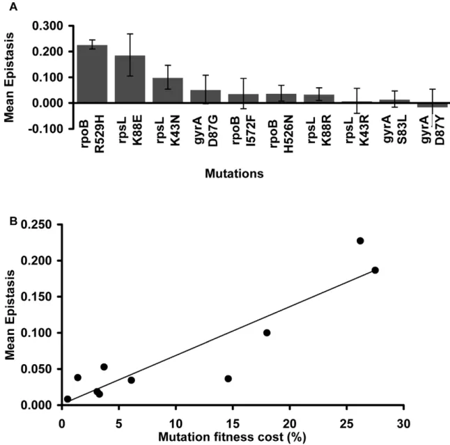 Figure 2. Mutation effect on the mean epistatic value. (A) Mean epistatic value for each mutation