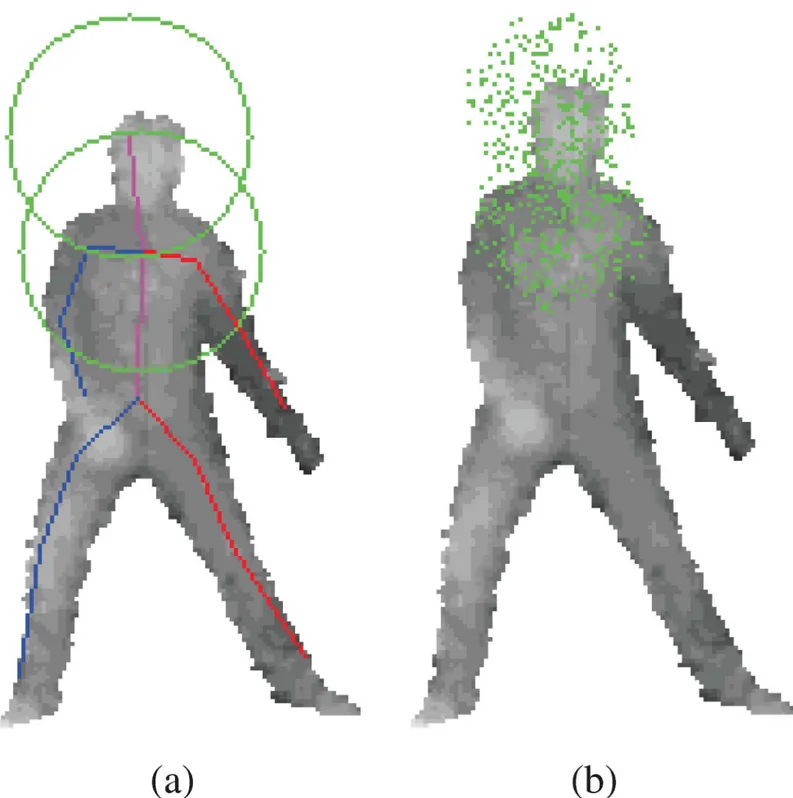Fig 3. The offset positions are randomly sampled from head and chest joints. (a) illustrates offset sample range spheres in green
