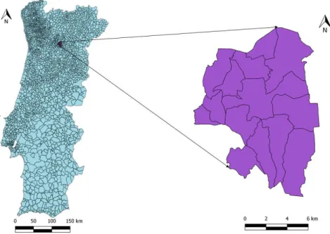 Figura 4.4- Localização geográfica do Concelho de Armamar. Imagem elaborada no Qgis, com base na Carta  Administrativa Oficial de Portugal 