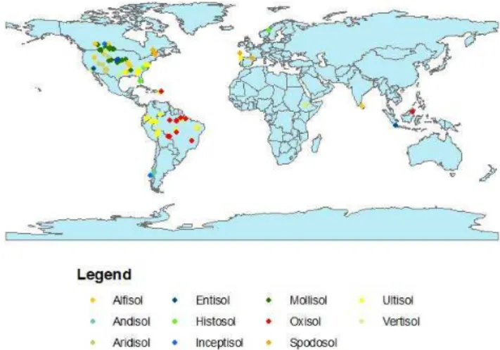 Fig. 1. Distribution of data locations. Some locations contain mul- mul-tiple data entries.