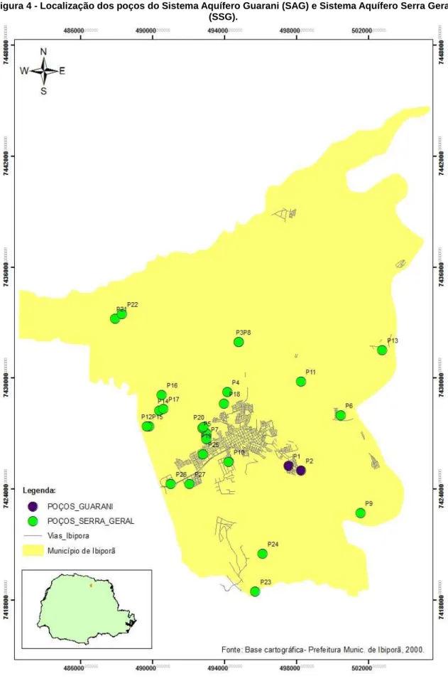 Figura 4 - Localização dos poços do Sistema Aquífero Guarani (SAG) e Sistema Aquífero Serra Geral  (SSG)