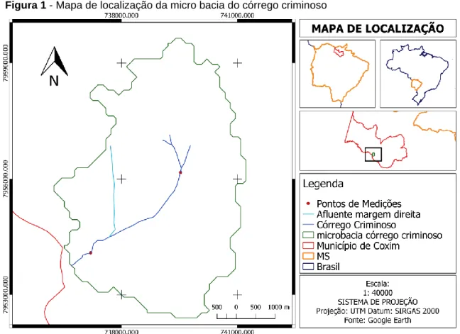 Figura 1 - Mapa de localização da micro bacia do córrego criminoso 