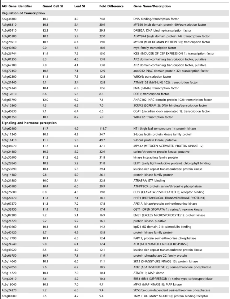 Table 2. Selected examples of genes preferentially expressed in guard cells.
