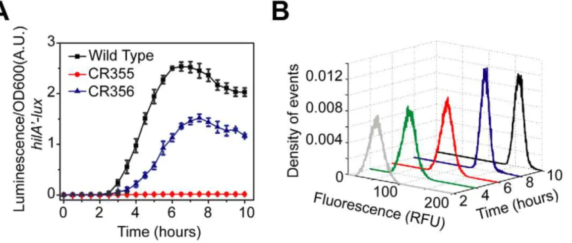 Figure 7. Rewiring SPI1 gene circuits demonstrates that HilE imposes threshold on activation