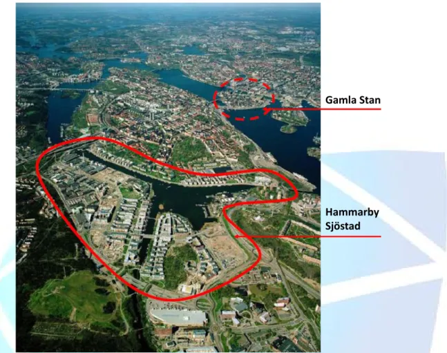 Figura 1. Mapa de Estocolmo e localização do bairro Hammarby Sjöstad. Fonte: FREUDENTHAL, 2010.