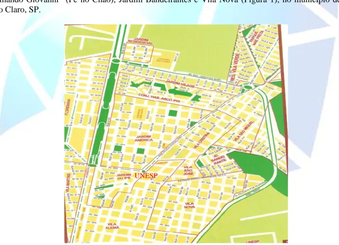 Figura 1. Localização dos bairros que engloba o Córrego Bandeirantes.